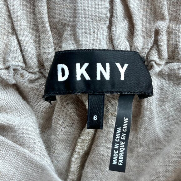 DKNY 100% Linen Pull-On Pants Beige Size 6 Lightweight Resort Casual - Picture 2 of 6